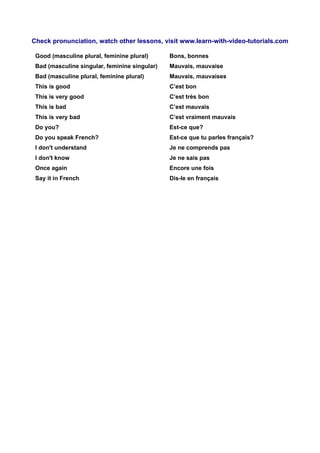 Learn French language, French course, lesson 1: Introduction | PDF