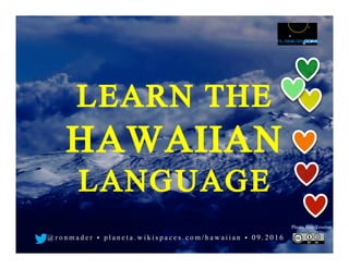 LEARN THE
HAWAIIAN
LANGUAGE
@ r o n m a d e r p l a n e t a . c o m / h a w a i i • 0 2 . 2 0 1 7
Photo: Eric Tessmer
 