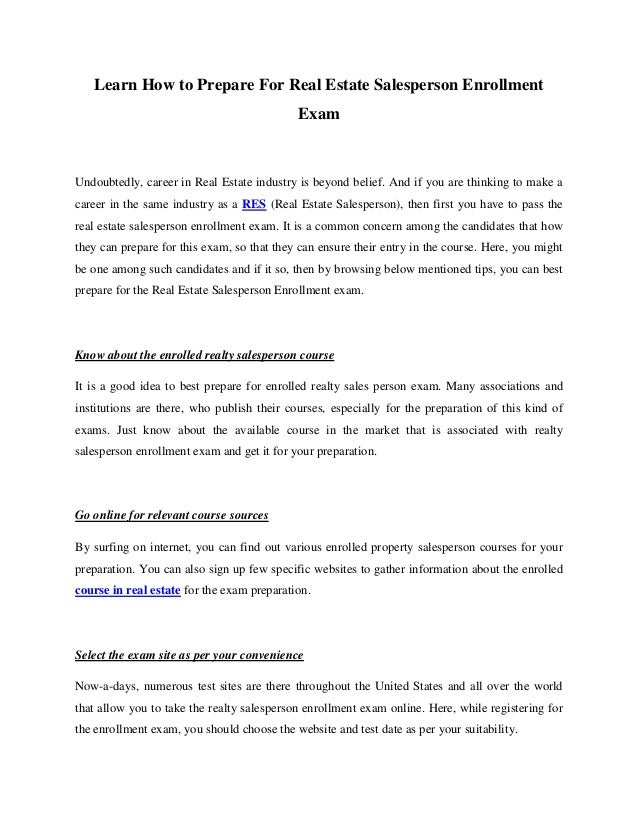 Learn how to prepare for real estate salesperson enrollment exam