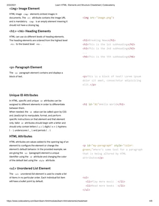 Learn html elements and structure cheatsheet codecademy | PDF