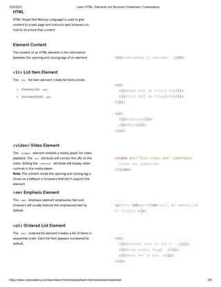 Learn html elements and structure cheatsheet codecademy | PDF