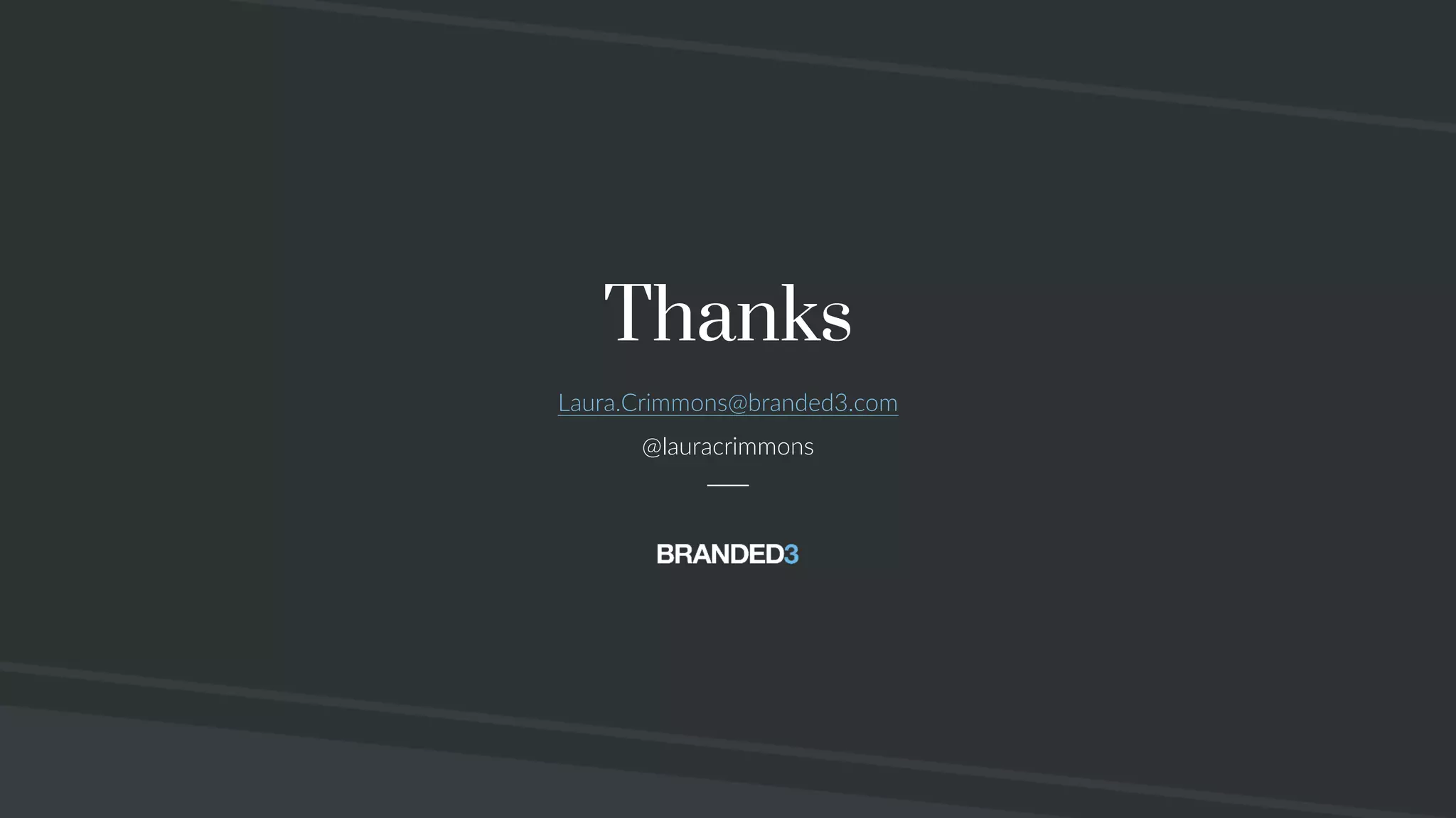 @lauracrimmons #LearnInbound
Thanks
Laura.Crimmons@branded3.com
@lauracrimmons
 