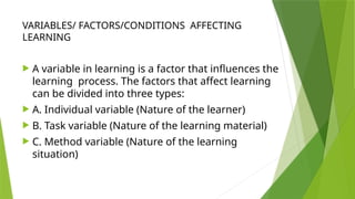 Types, characteristics and process of learning | PPTX