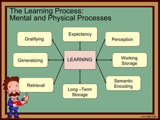 4 - 30
The Learning Process:
Mental and Physical Processes
LEARNING
Expectancy
Perception
Working
Storage
Semantic
Encoding
Long –Term
Storage
Retrieval
Generalizing
Gratifying
 