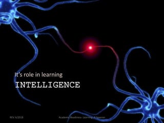 INTELLIGENCE
It’s role in learning
REV. 6/2018 Academic Readiness- Learning--R Speener 20
 