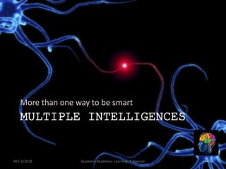 MULTIPLE INTELLIGENCES
More than one way to be smart
REV. 6/2018 Academic Readiness- Learning--R Speener 28
 