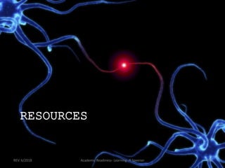 RESOURCES
REV. 6/2018 Academic Readiness- Learning--R Speener 89
 