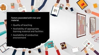 Factors associated with men and
material.
 