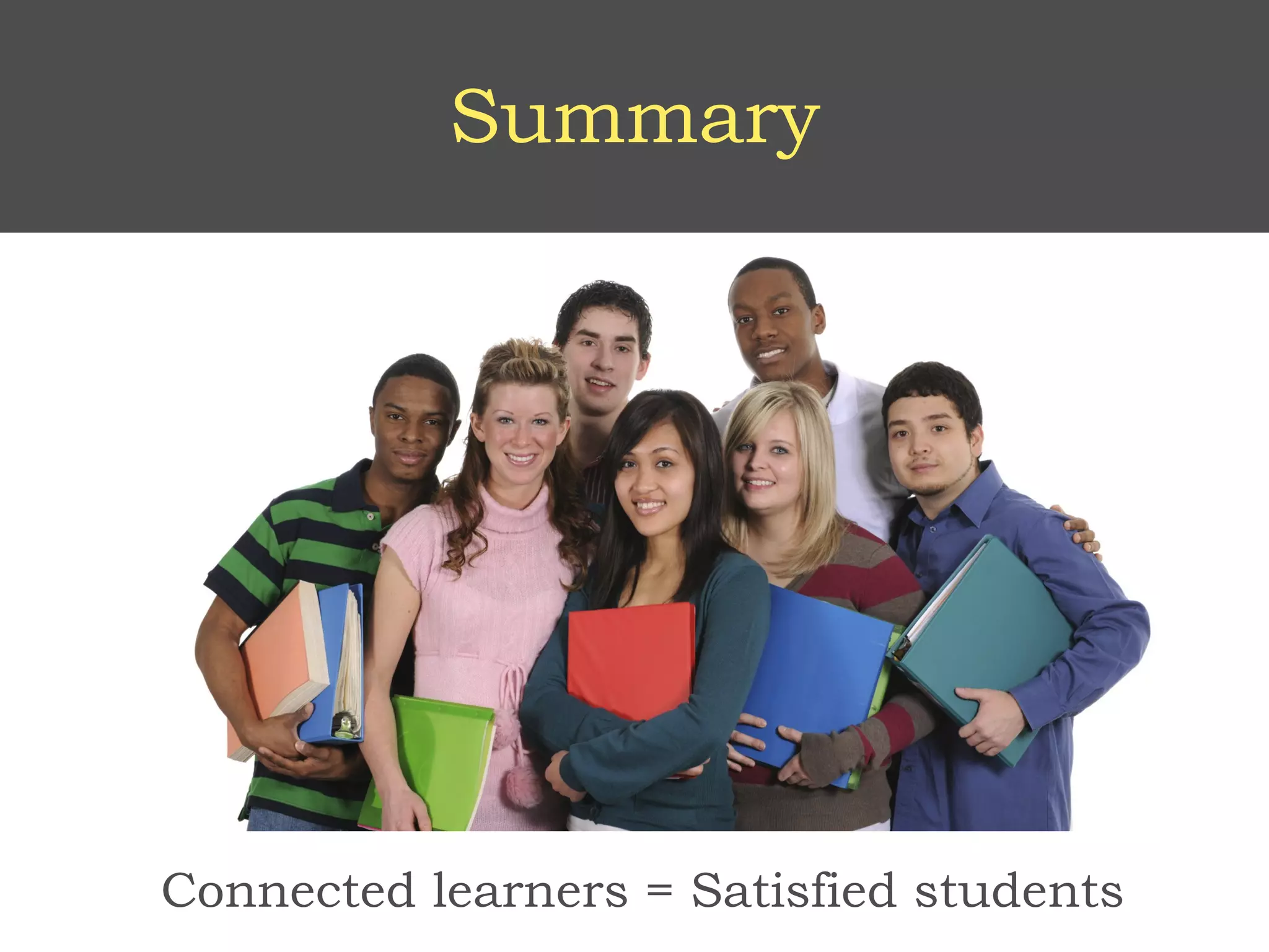 Summary




Connected learners = Satisfied students
 