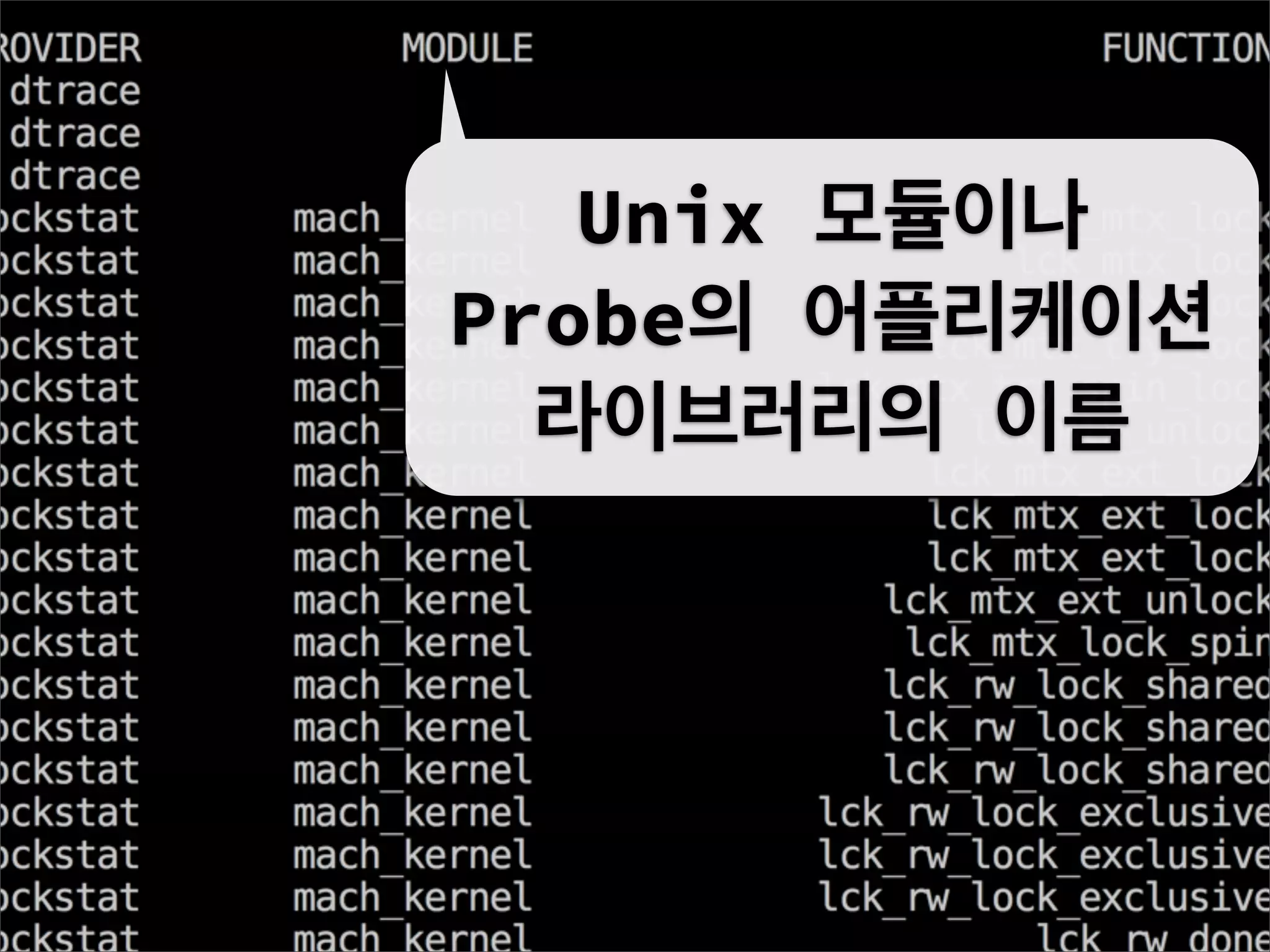 Unix 모듈이나
Probe의 어플리케이션
  라이브러리의 이름
 