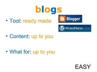 b l o g s Tool :  ready made Content :  up to you What for :  up to you EASY 