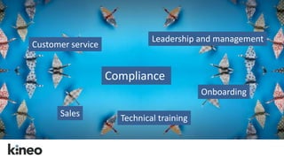 The L&D Skills Challenge 
Customer service 
• Business consultancy 
• Knowledge mgt, content curation, performance support 
• OD, change management, Compliance 
performance solutions 
• Blended designs – social, games, mobile, coaching, webinars 
• Tech savvy, application of new learning technologies 
• Communications and marketing 
• Prepare and Sales 
pitch business cases 
• Measure real business impact 
Leadership and management 
Onboarding 
Technical training 
 