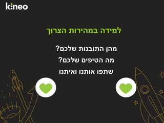 ‫הצרוך‬ ‫במהירות‬ ‫למידה‬
‫שלכם‬ ‫התובנות‬ ‫מהן‬?
‫שלכם‬ ‫הטיפים‬ ‫מה‬?
‫ואיתנו‬ ‫אותנו‬ ‫שתפו‬
 