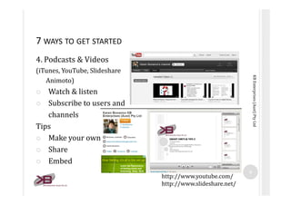 7 WAYS TO GET STARTED
4. Podcasts & Videos
(iTunes, YouTube, Slideshare




                                              ...