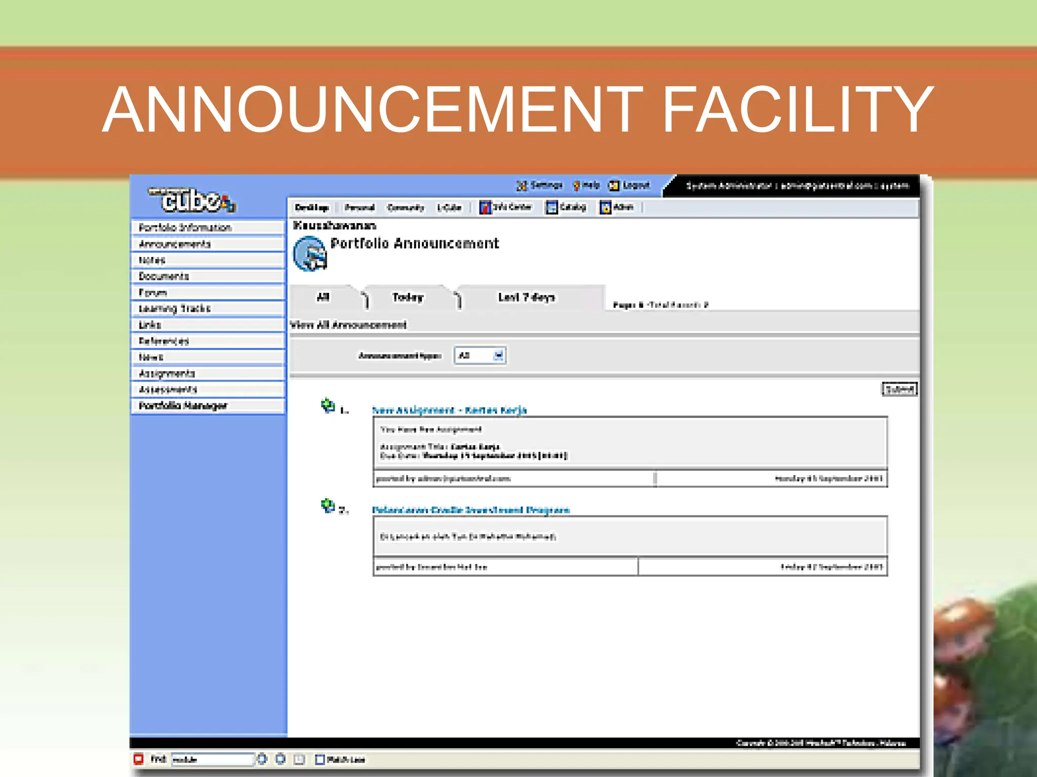 ANNOUNCEMENT FACILITY
 