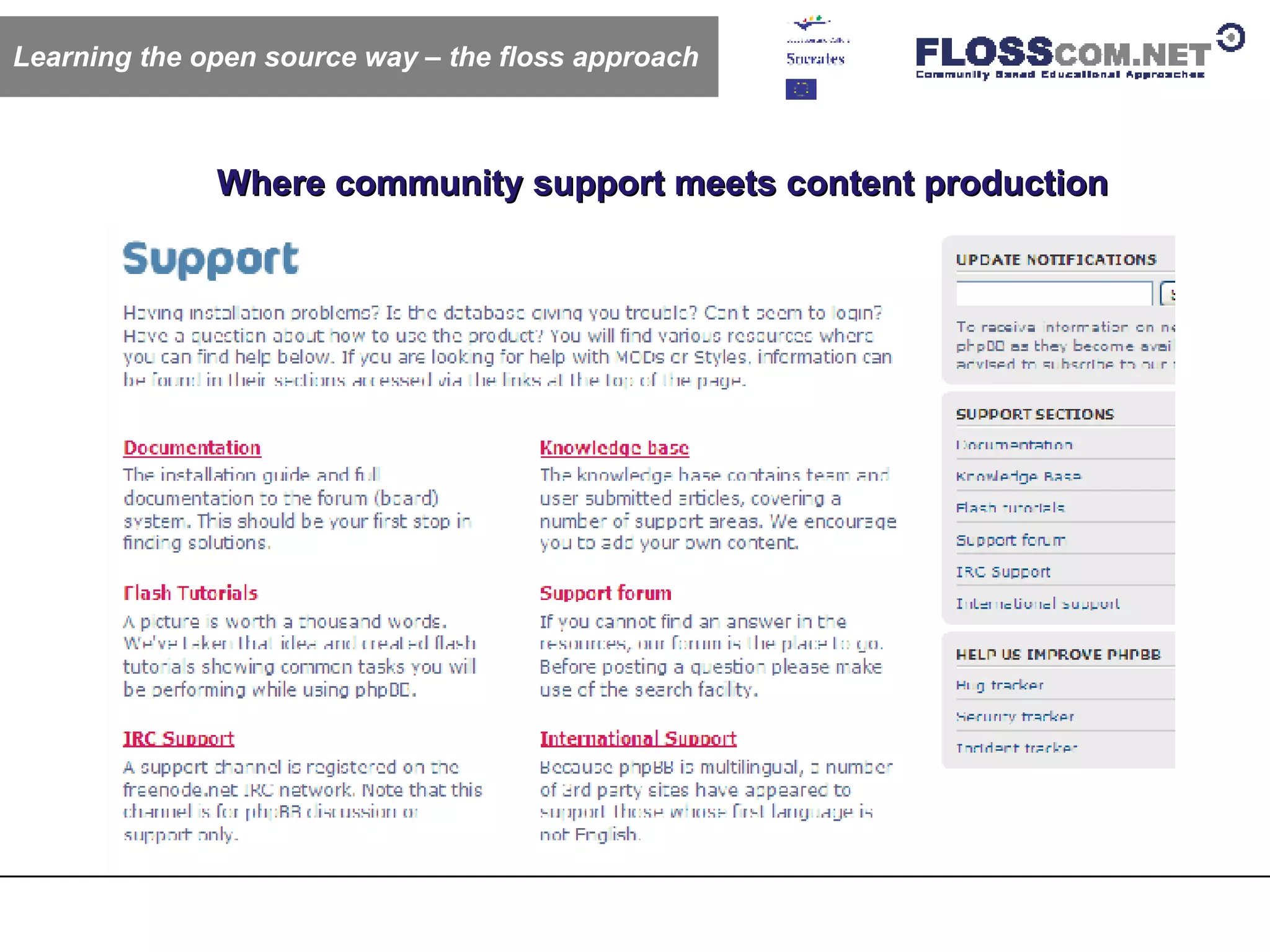 Where community support meets content production Learning the open source way – the floss approach 