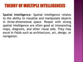 Spatial Intelligence Types LEARNING STYLES ---PPT FOR EDUCATIONAL PURPOSE | PPTX