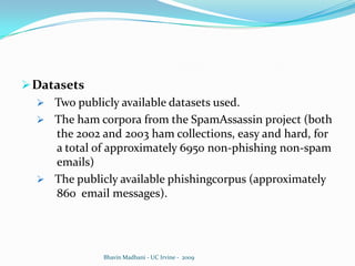  Features as used in email classification