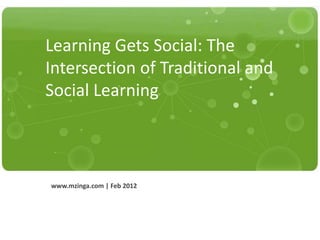 Learning Gets Social: The
             Intersection of Traditional and
             Social Learning



              www.mzinga.com | Feb 2012




MZINGA   l   #1 IN ON-DEMAND SOCIAL SOFTWARE   l
 