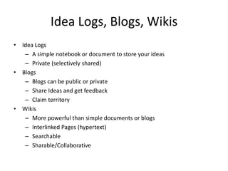 Ideas Log Example Learning About Learning And Thinking About Thinking | PPT