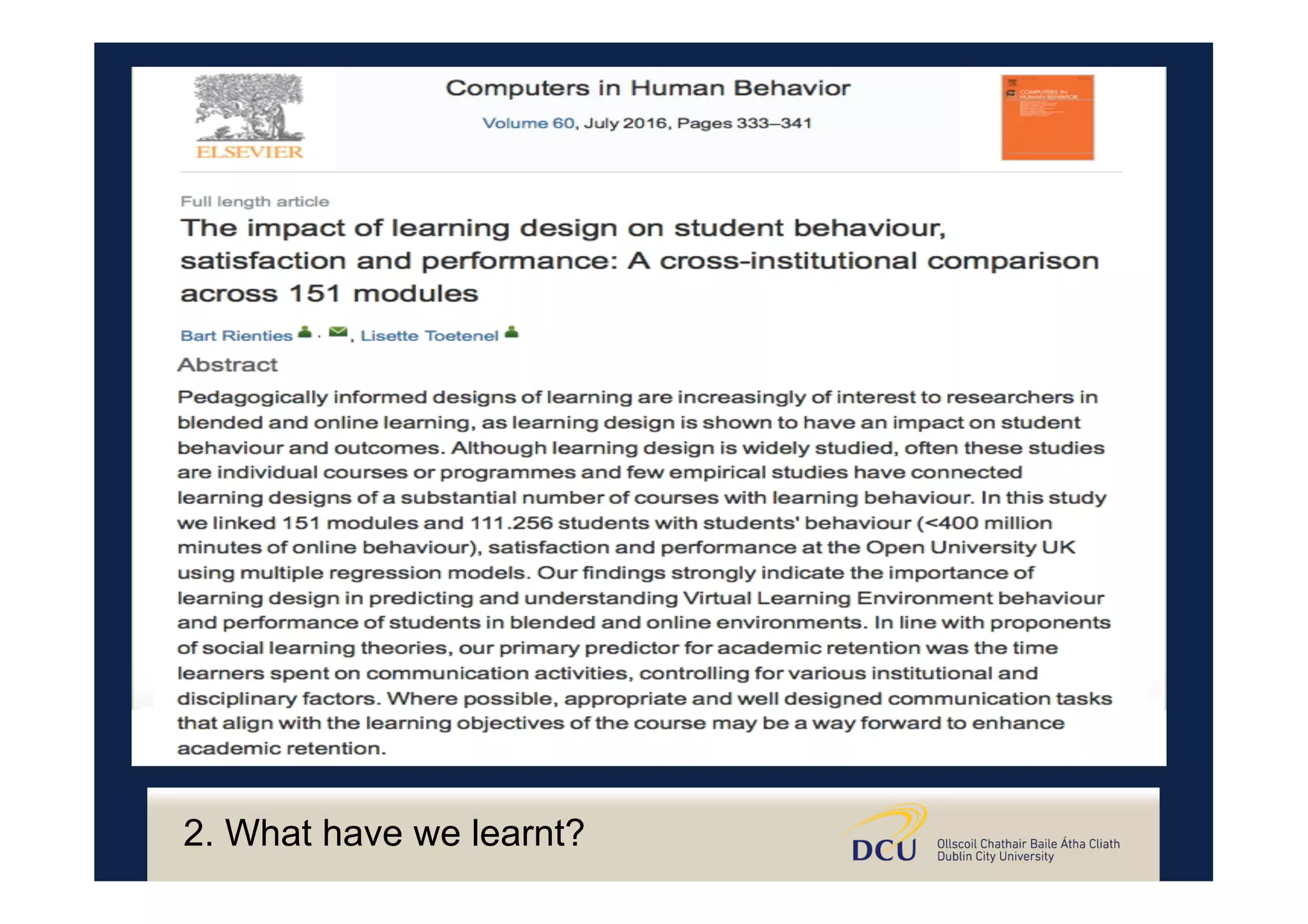 2. What have we learnt?
 