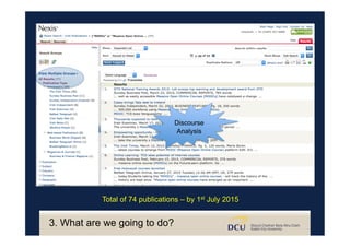 Total of 74 publications – by 1st July 2015
Discourse
Analysis
3. What are we going to do?
 
