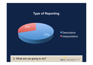 70%
30%
Type of Reporting
Descriptive
Interpretative
3. What are we going to do?
 