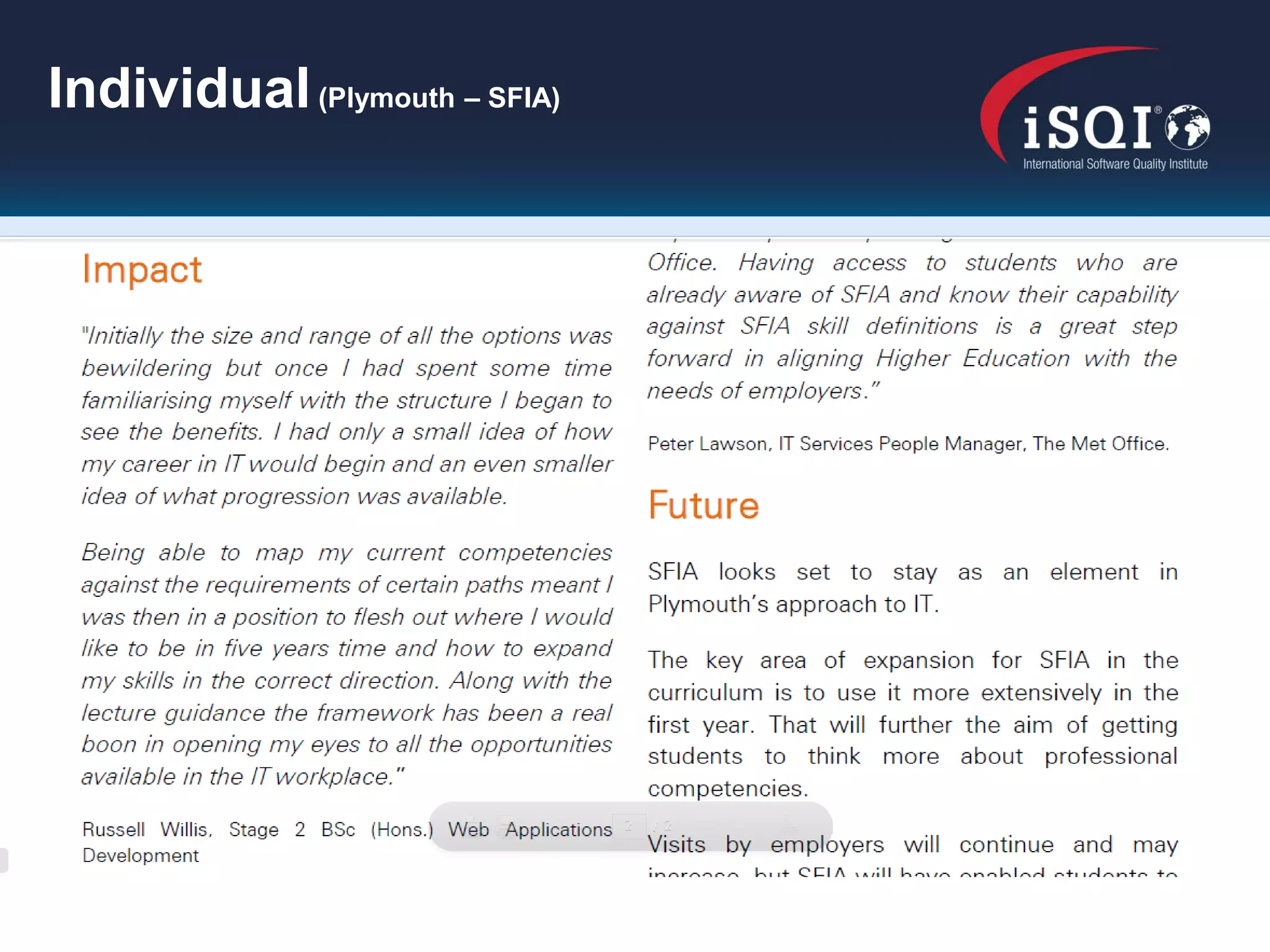 Individual (Plymouth – SFIA)
 