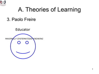 A. Theories of Learning
 3. Paolo Freire

        Educator

MAXIMALLY SYSTEMATISED KNOWING




                                    1
 