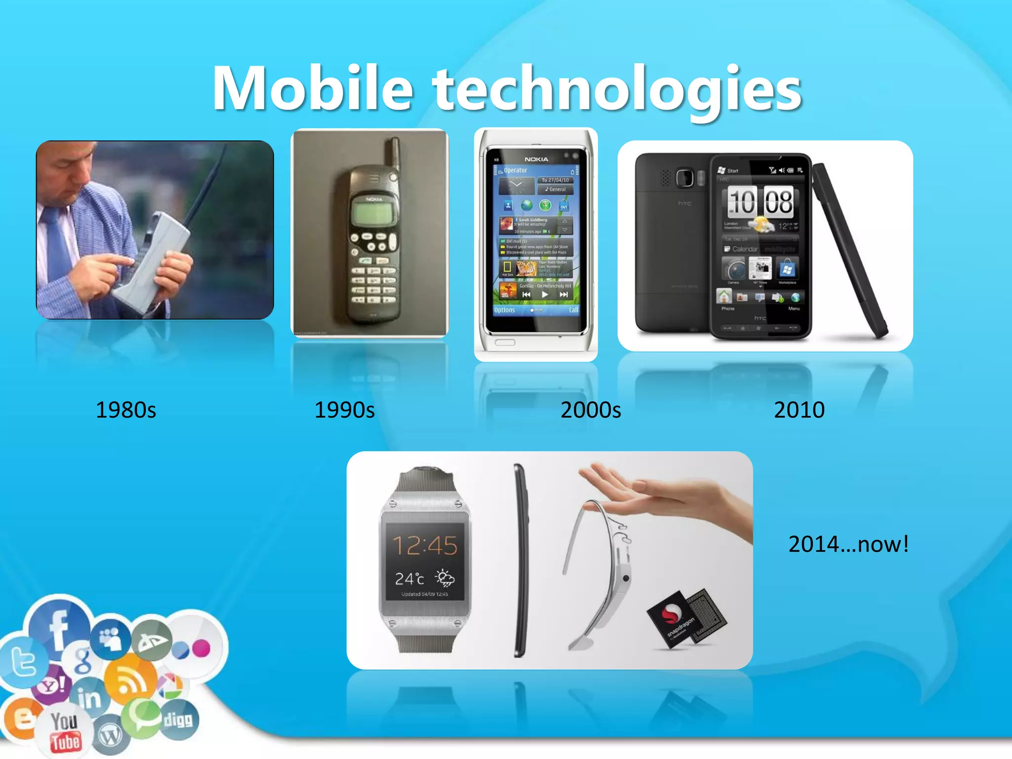 Mobile technologies
1980s 1990s 2000s 2010
2014…now!
 