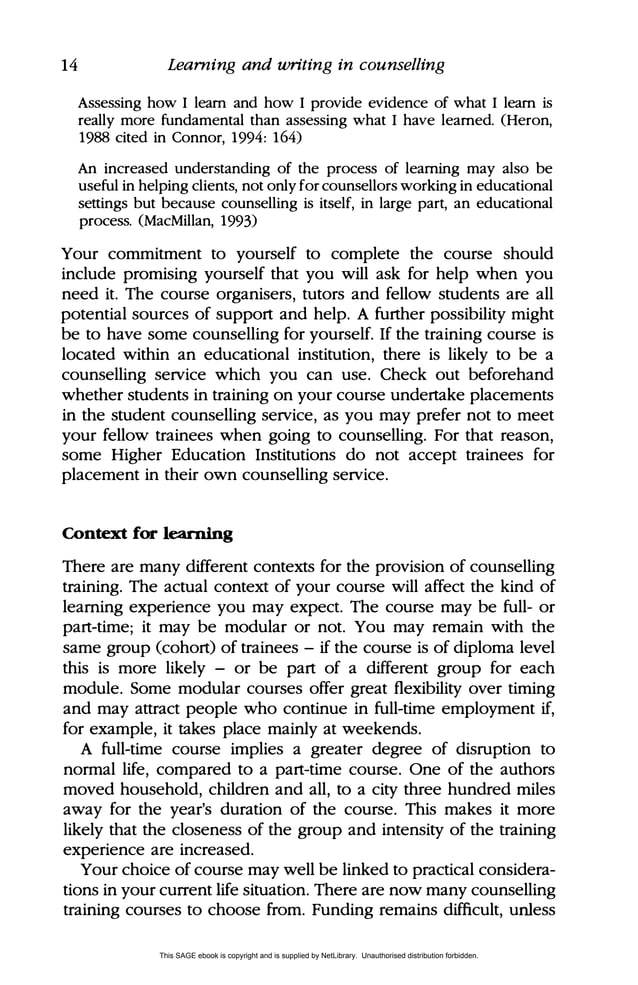 Learning and writing in counselling