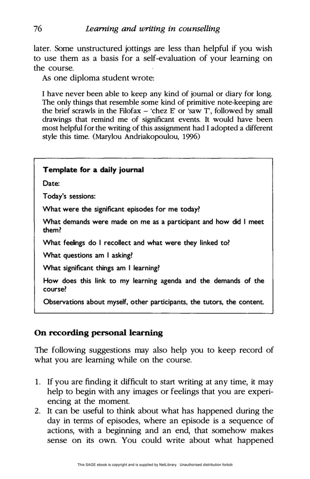 Learning and writing in counselling