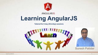 12/21/2015 1
Learning AngularJS
Suresh Patidar
Tailered for 6 day (2hrs/day) sessions
 