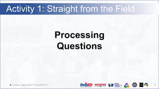 🔥 Training on Higher-Order Thinking Skills PLP
Activity 1: Straight from the Field
13
Processing
Questions
 
