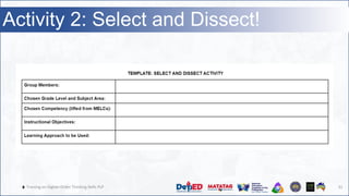 🔥 Training on Higher-Order Thinking Skills PLP 31
Activity 2: Select and Dissect!
 
