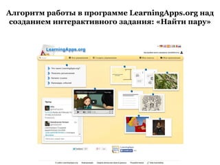 Алгоритм работы в программе LearningApps.org над
созданием интерактивного задания: «Найти пару»

 
