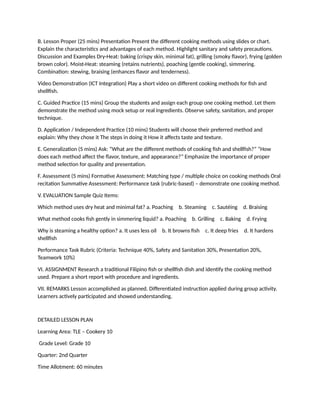 Cooking method TLE 10 Matatag curriculum | DOCX