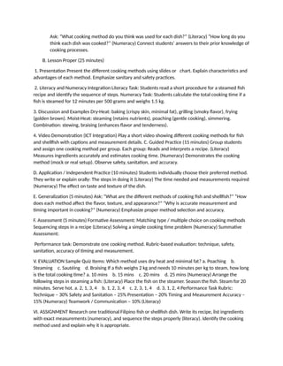 Cooking method TLE 10 Matatag curriculum | DOCX