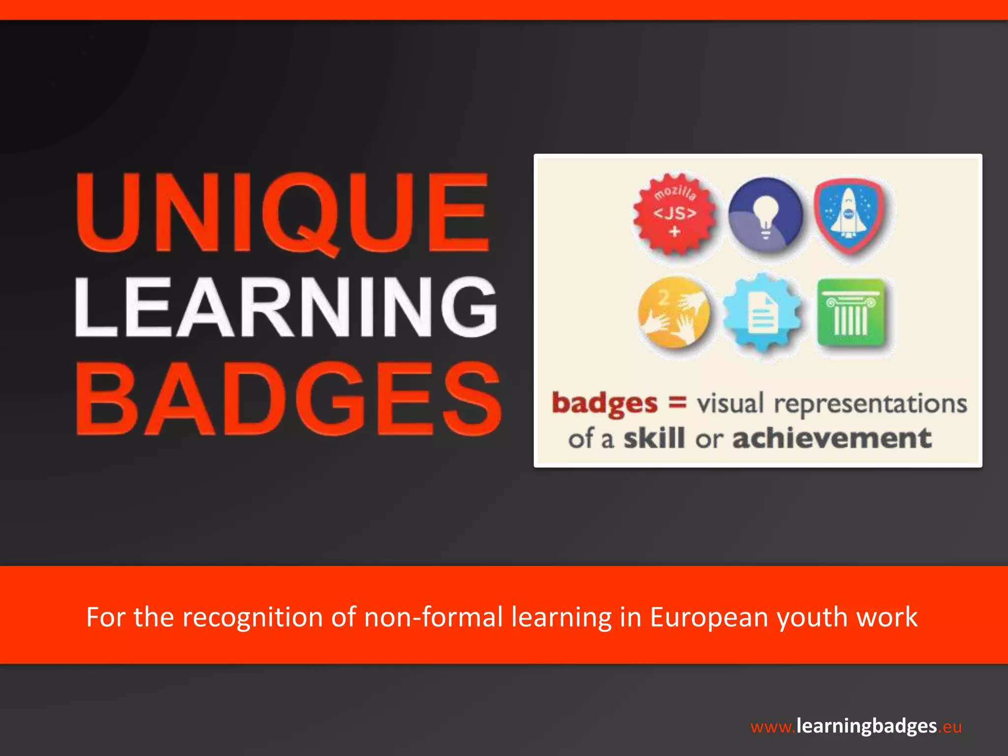 For the recognition of non-formal learning in European youth work 
www.learningbadges.eu 
 