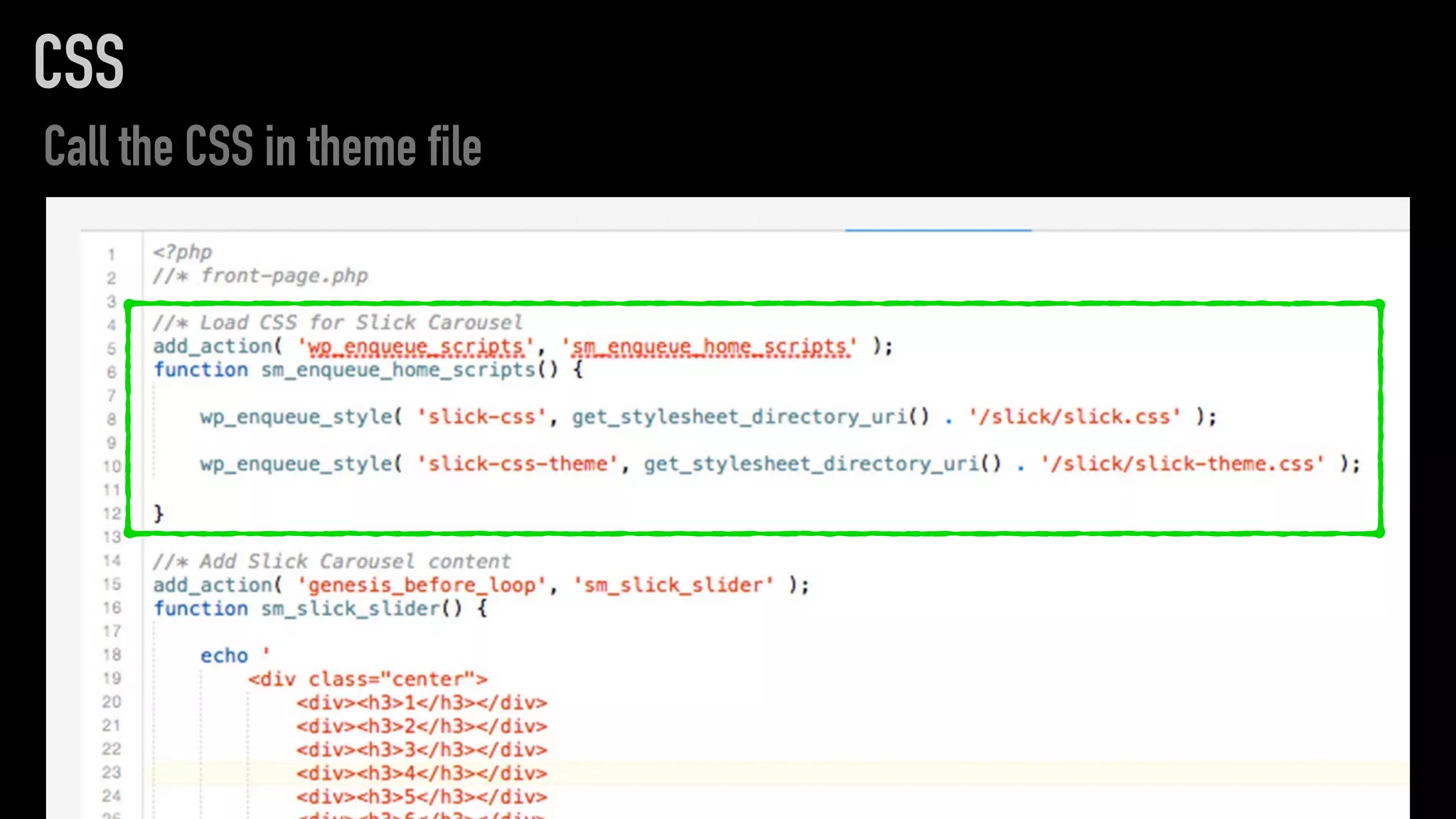 CSS
Call the CSS in theme file
 