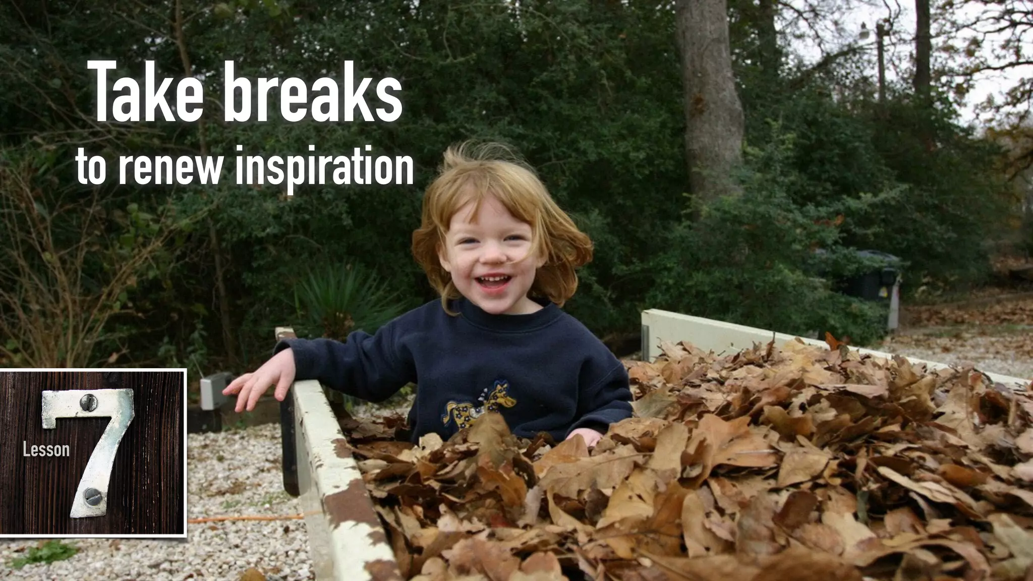 Take breaks
to renew inspiration
Lesson
 