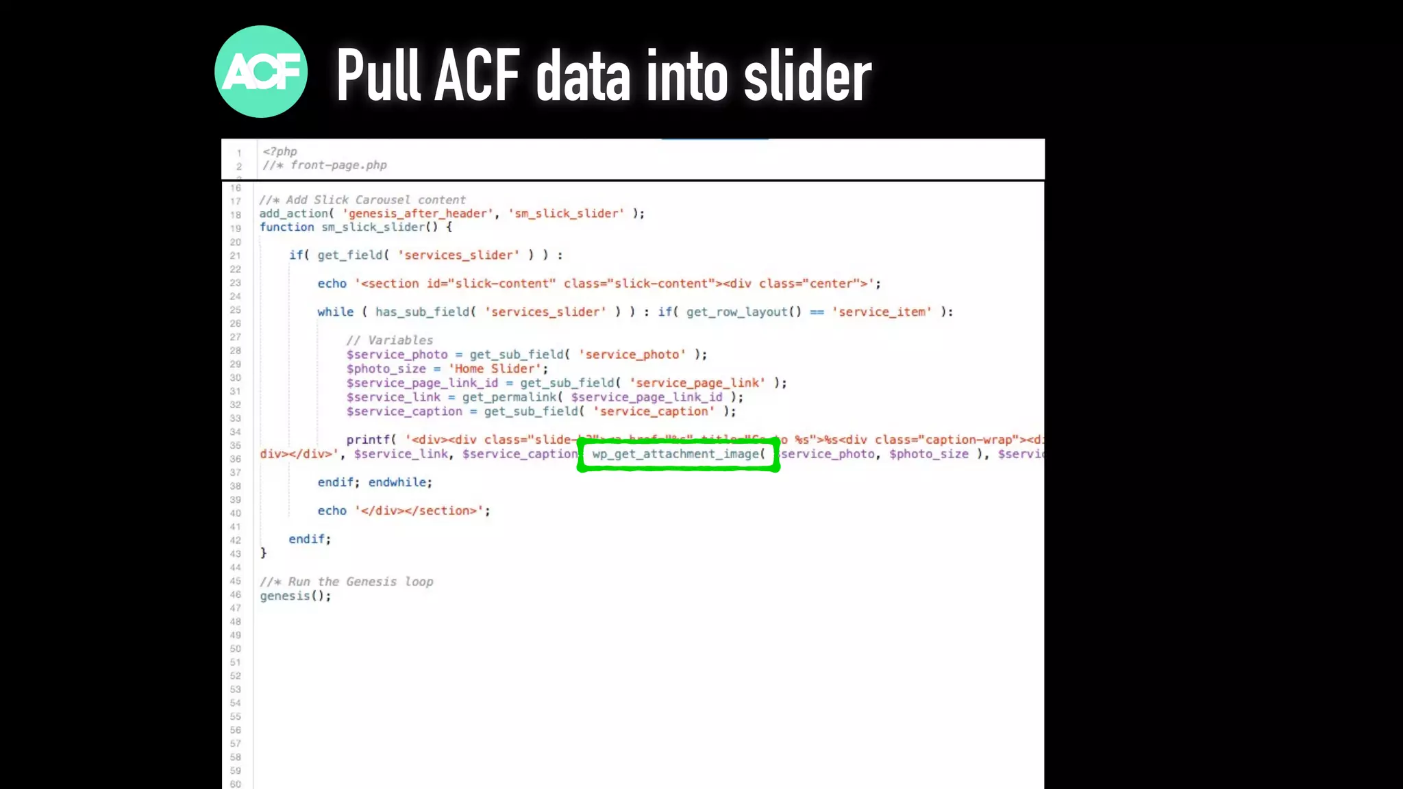 Pull ACF data into slider
 