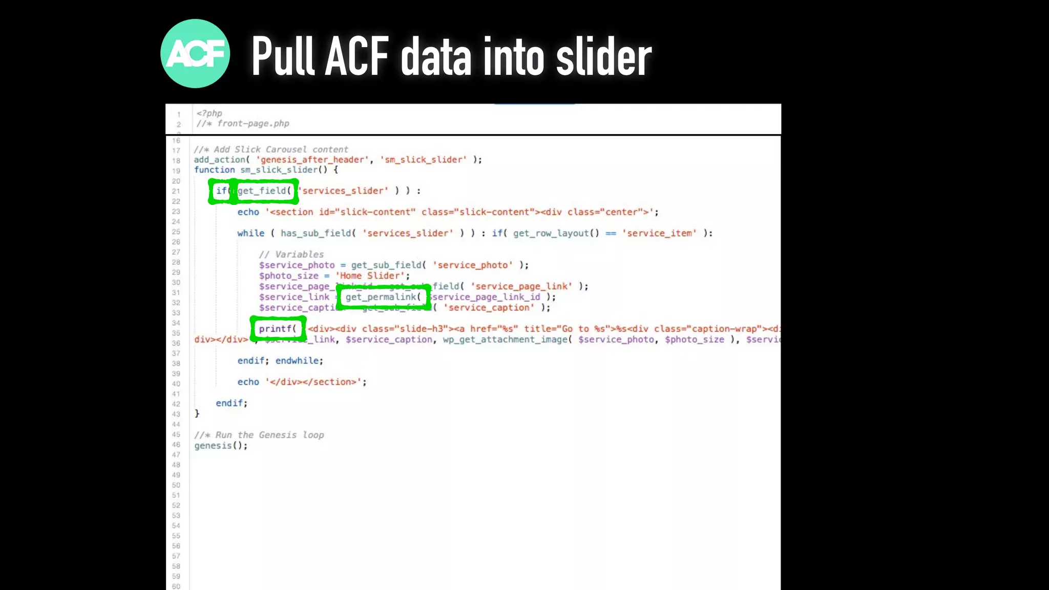 Pull ACF data into slider
 