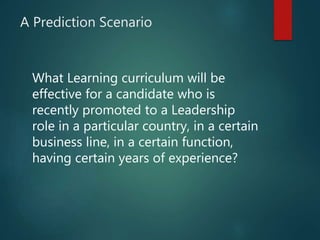 A Prediction Scenario
What Learning curriculum will be
effective for a candidate who is
recently promoted to a Leadership
...