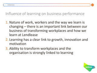 13
Influence of learning on business performance
1. Nature of work, workers and the way we learn is
changing – there is an...