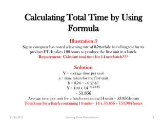 Calculating Total Time by Using
                         Formula




11/23/2012             Learning Curve Phenomenon   13
 