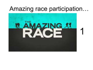 Amazing race participation…
1
 