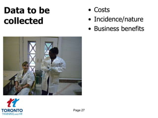 Data to be
collected
• Costs
• Incidence/nature
• Business benefits
Page 27
 