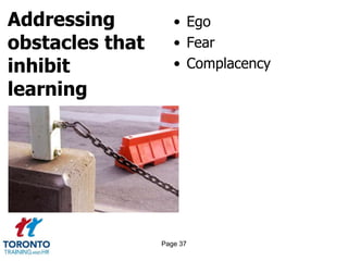 Addressing
obstacles that
inhibit
learning
• Ego
• Fear
• Complacency
Page 37
 