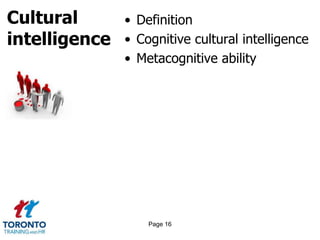 Cultural
intelligence
• Definition
• Cognitive cultural intelligence
• Metacognitive ability
Page 16
 